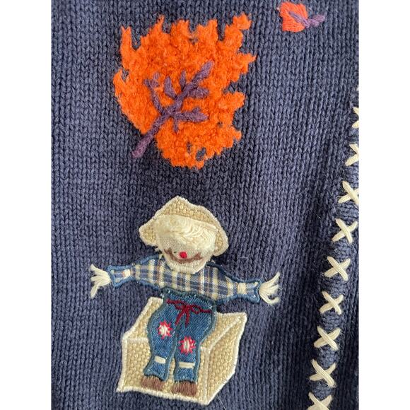 VTG Northern Reflections Fall Scarecrow Sweater Vest Navy Zip Front extra large - Picture 4 of 10